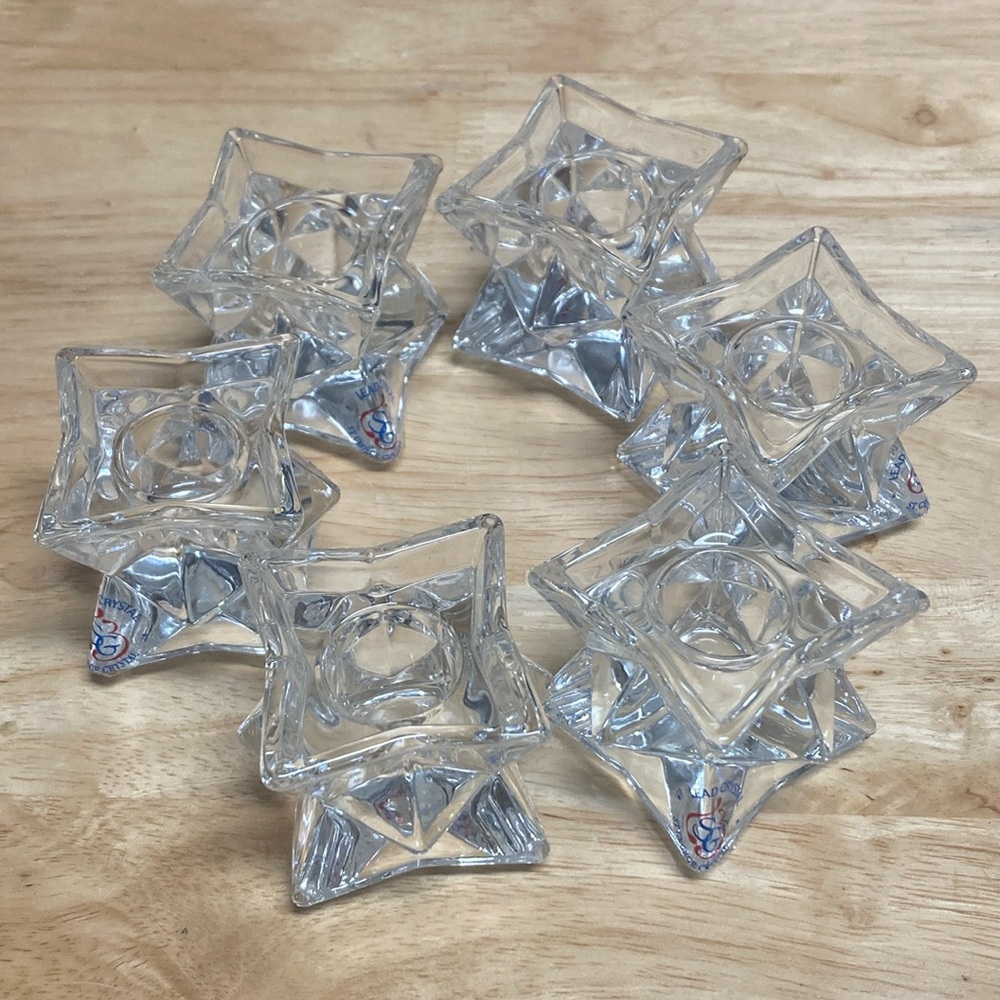 St. George Lead Crystal Star Geometric Candle Holders Set of 6